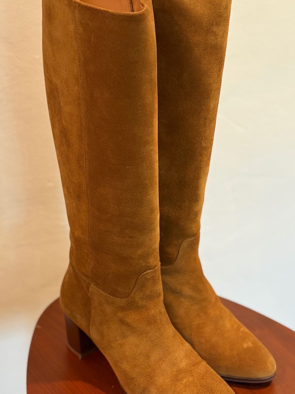 Sezane Boots Adele Sz US 7 FR 38 Suede Knee-High Block Heel Tabac - Picture 5 of 10